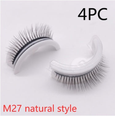 Buy Center Premium-Reusable 3D Mink Lashes Natural False Eyelashes Self Adhesive Fake Glue Free Makeup Eyelash Extension Silk M27 natural style Crystal box 4PCS