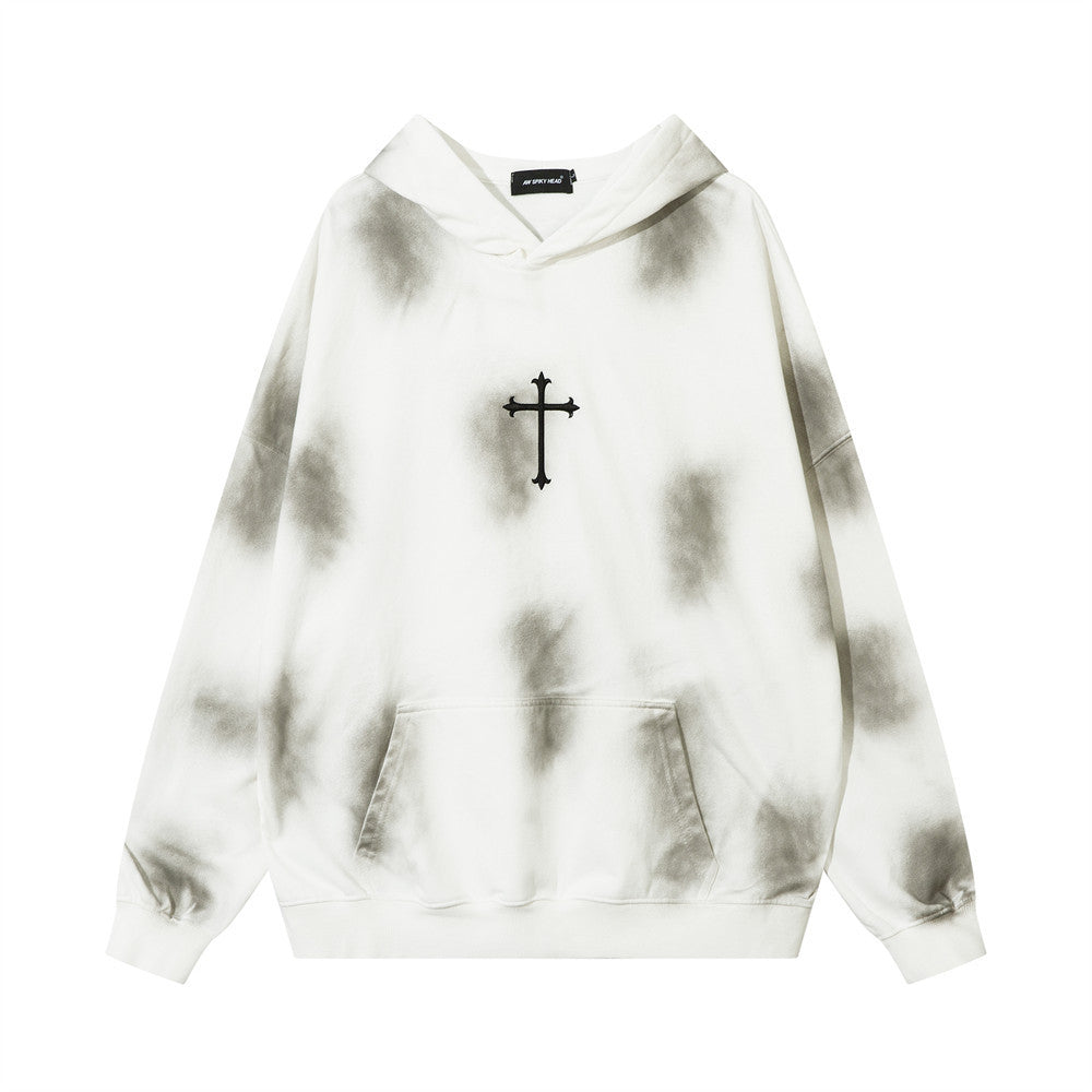 Buy Center Excellence-High Street Niche Cross Spray Painting Dirty Sweater Men White