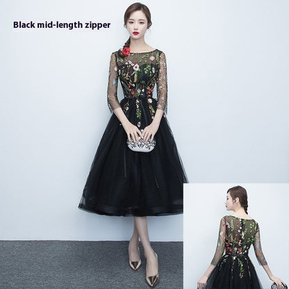 Fresh Arrivals at Buy Center: Korean Style Elegant Banquet Party Slimming Dress Women Black Mid Length Zipper