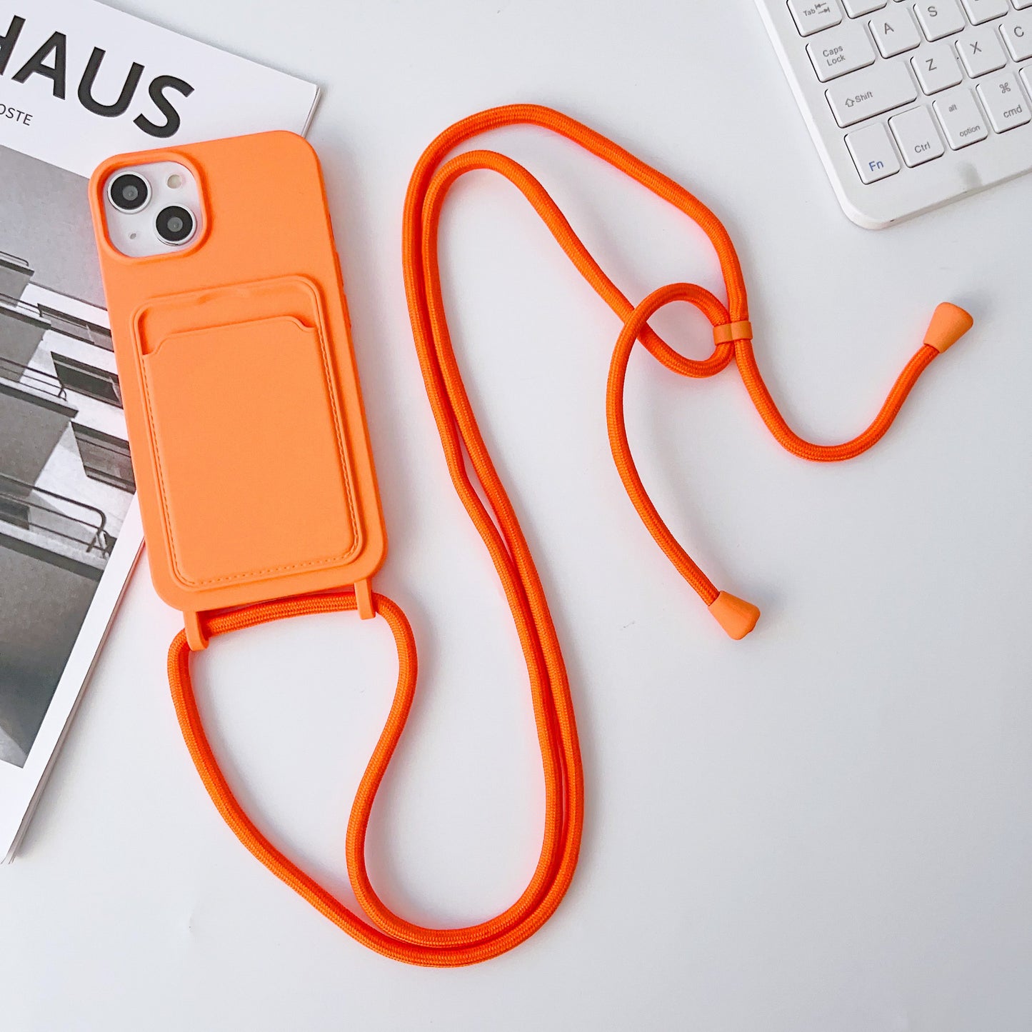 Hot New Arrivals at Buy Center: Integrated Card Holder Cross Body Lanyard Phone Case Silicone Color Protective Cover Orange