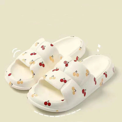 Women Home Shoes Bathroom Slippers Soft Sole Slides Summer Beach Shoes White cherry