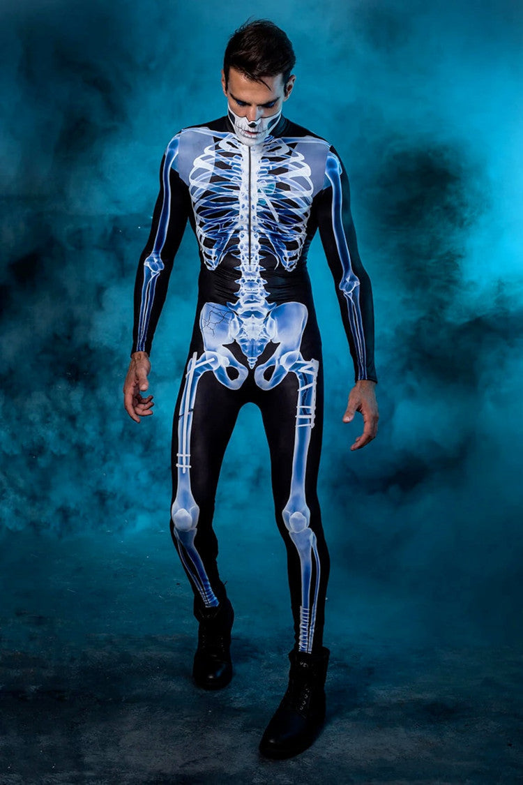 Fresh Arrivals at Buy Center: Halloween Long Sleeve Tights See-through Skeleton 3D Printed One-piece Male