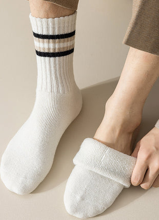 Bas de sport mi-mollet pour hommes, chaussettes en coton éponge doublées de polaire pour automne et hiver