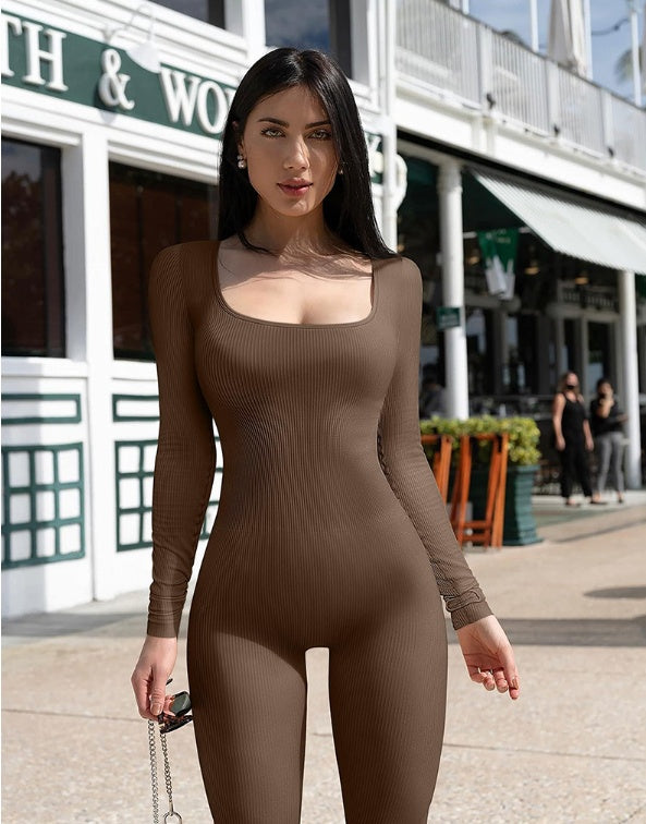 Buy Center Handpicked- Seamless Jumpsuit Long Sleeve Shapewear Hip Lift Yoga Jumpsuit Sports Jumpsuit Bodysuits