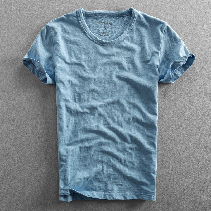 Fresh on the Scene at Buy Center: Men's Casual Thin Breathable Washed Cotton Short Sleeve Water Blue