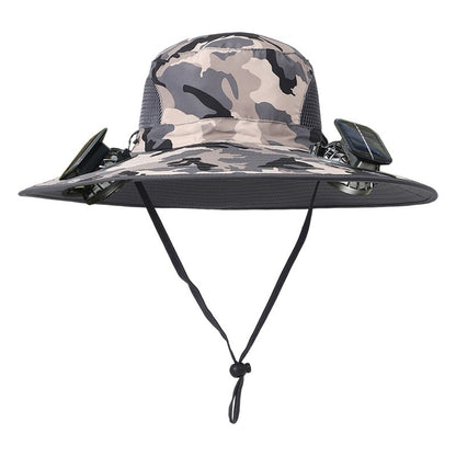 Newly Released at Buy Center: Removable Solar Energy Recharge Fan Embedded Big Brim Hat Camouflage 5 Adjustable