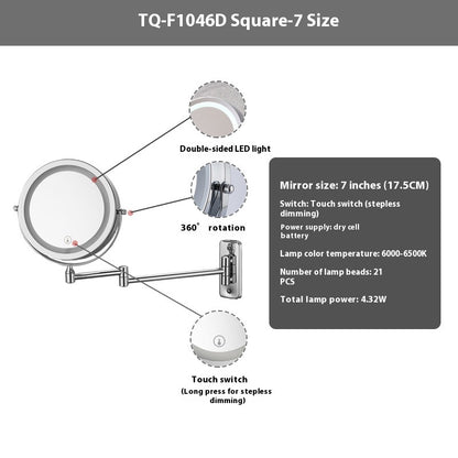 Miroir cosmétique à LED pour salle de bain d'hôtel, sans perforation, à suspendre au mur, pliable, rotatif, double face