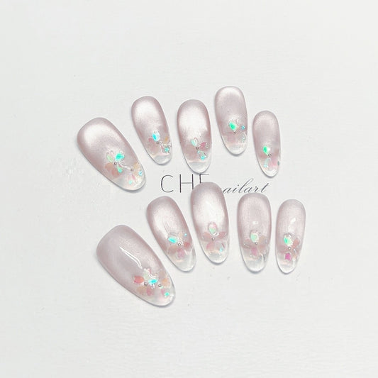 Hot New Items at Buy Center: Handmade Custom Wear Nail Cat Eye Oval Ice Transparent Fluorescent Medium Ellipse