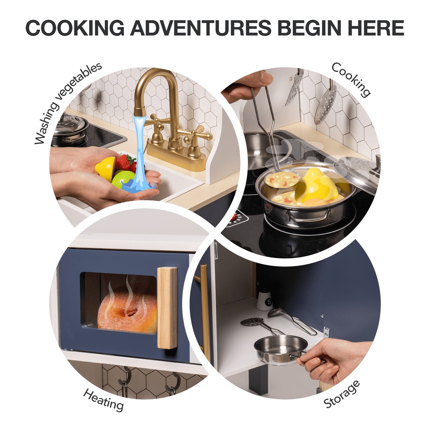 Fresh Arrivals at Buy Center: ROBOTIME DIY Pretend Play Kitchen Cooking Toy Set Gift For Boys And Girls Blue