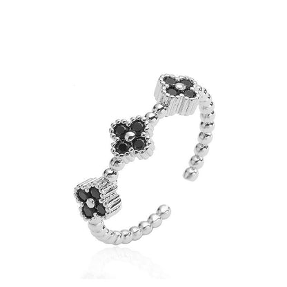 Trending Now at Buy Center: Petal Sweet Four-leaf Clover Ring White Gold Color Black Diamond