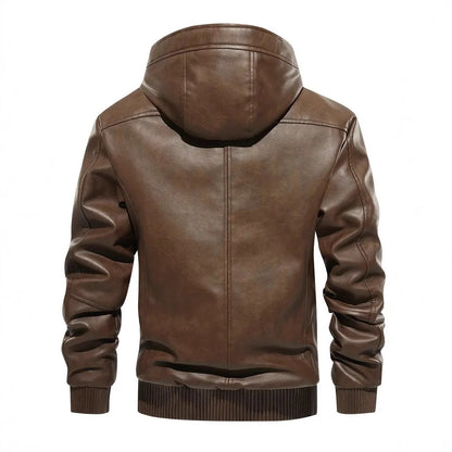 Winter Fleece-lined Men's Casual All-matching Hooded Leather Coat Coat Buy Center