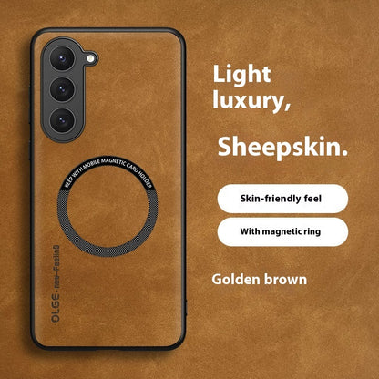 Newly Released at Buy Center: Phone Case Car Magnetic Wireless Charger Sheepskin Protective Cover Golden Brown Magnetic