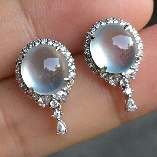 Buy Center Prestige-Egg Surface Elegant White Moonlight Simulation Ear Studs E3196 White Gold Color