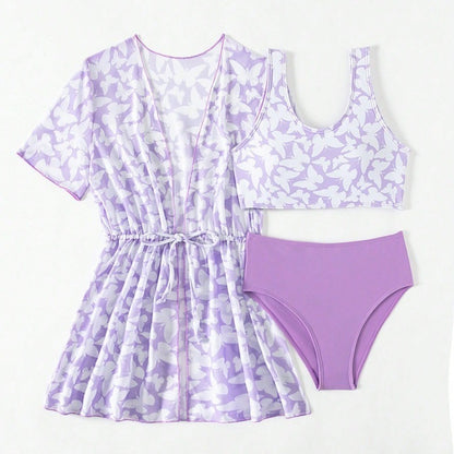 Just Arrived at Buy Center: Three Piece Split Swimsuit Cover Print