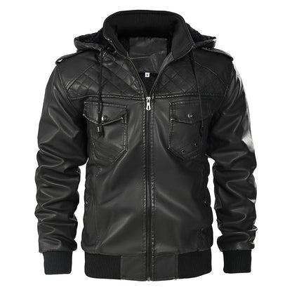 Just Arrived at Buy Center: Hooded Leather Jacket Fleece-lined Men's Autumn And Winter New Black