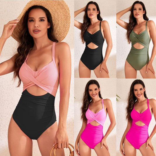 Hot New Items at Buy Center: Hollow Solid Color Swimsuit Women's High Waist