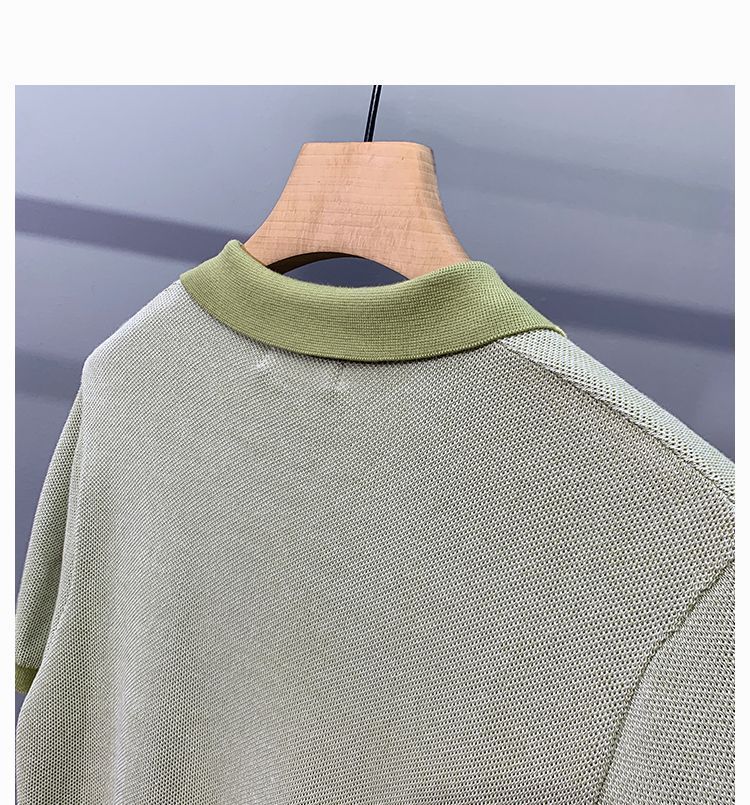 Hot New Items at Buy Center: Men's Ice Silk Knitted Trendy Niche Contrast Color Lapels Short Sleeve