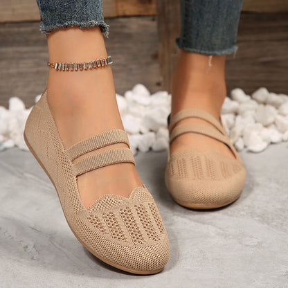 Hot New Items at Buy Center: Casual Mesh Flats Women's Low-cut Round Toe Slip-on Knit Shoes Khaki