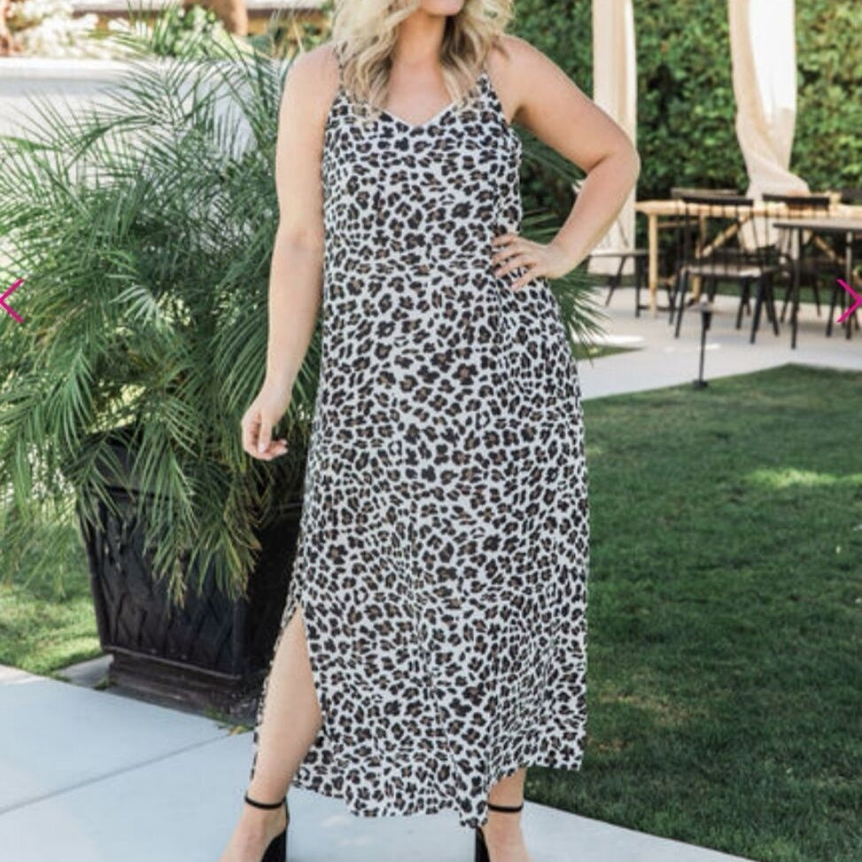 Fresh Arrivals at Buy Center: Leopard Strap Long Slit Dress