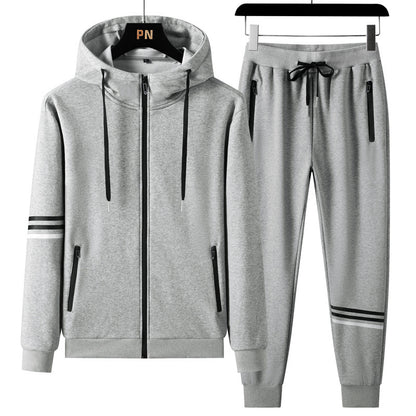 Hot New Items at Buy Center: Men's Casual Sports Pure Cotton Hooded Sweater Trousers Two-piece Set Gray