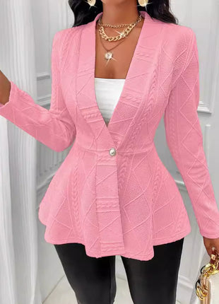 Veste à manches longues ajustée à bouton unique en texture jacquard pour femme