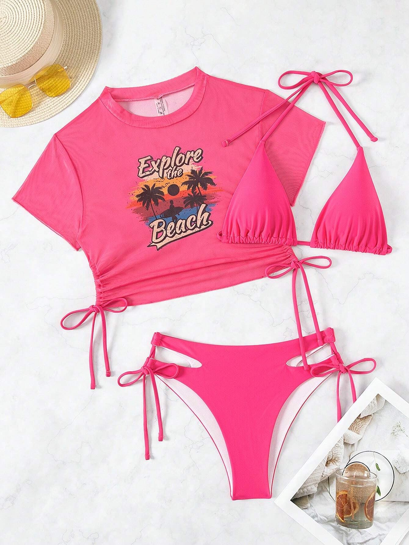 Hot New Items at Buy Center: Bikini Three Piece Swimsuit Women Pink