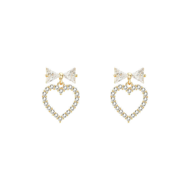 Buy Center Deal of the Day-Super Fairy Bow Love Heart Stud Earrings Online Influencer Refined Ear Studs