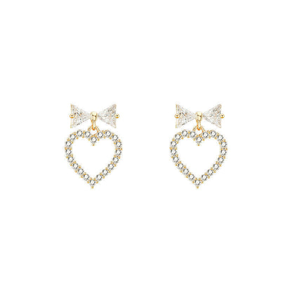 Buy Center Deal of the Day-Super Fairy Bow Love Heart Stud Earrings Online Influencer Refined Ear Studs