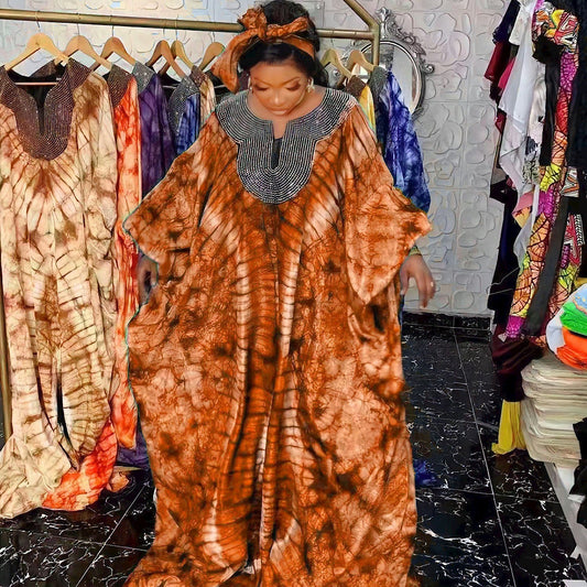 Buy Center Top Rated-Printed Sequined Headscarf Loose Robe African European And American National Style Robe Dress Bronze Free Size