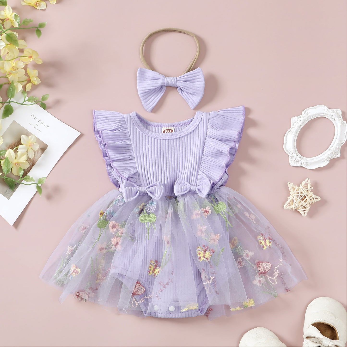 Fresh Arrivals at Buy Center: Baby Girl Embroidered Mesh Princess Dress Headgear Suit