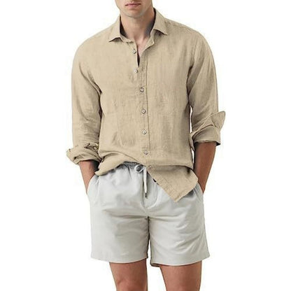 Hot New Items at Buy Center: Cotton And Linen Solid Color Youth Casual Cotton And Linen Lightweight Breathable Men's Shirt