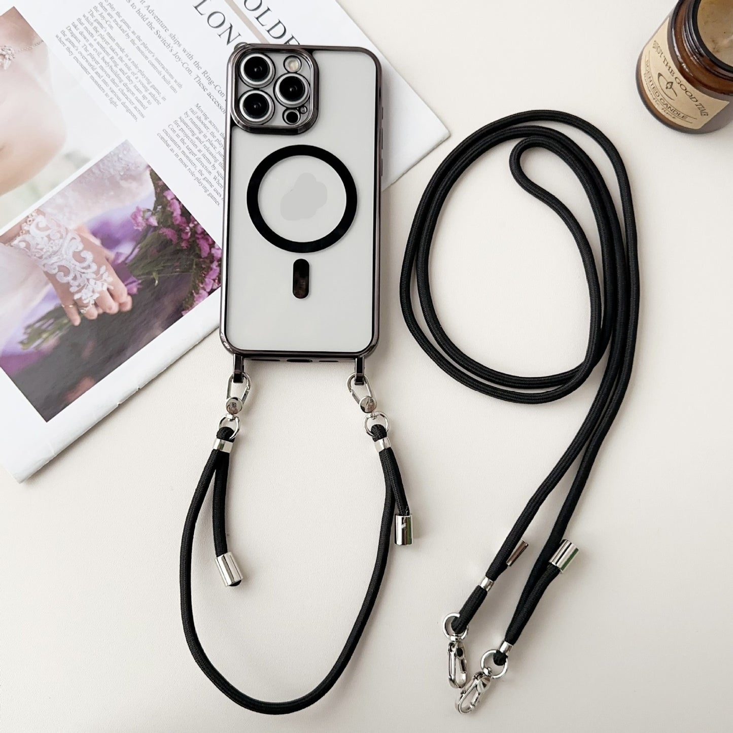 Newly Released at Buy Center: Magnetic One-piece Long And Short Lanyard Phone Case Black Length