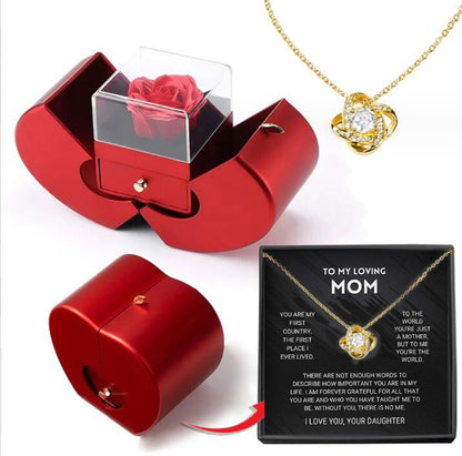 Trending Now at Buy Center: Fashion Jewelry Box Red Apple Christmas Gift Necklace Eternal Rose For Girl Mother's Day Valentine's Day Gifts With Artificial Flower Rose Flower Jewelry Box Necklace Gold Card Apple Box English