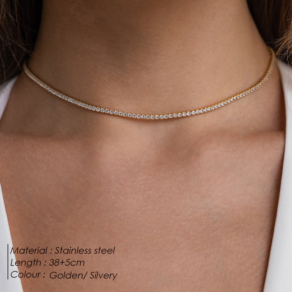 Buy Center Hot Pick-Round Zirconia Tennis Clavicle Necklace