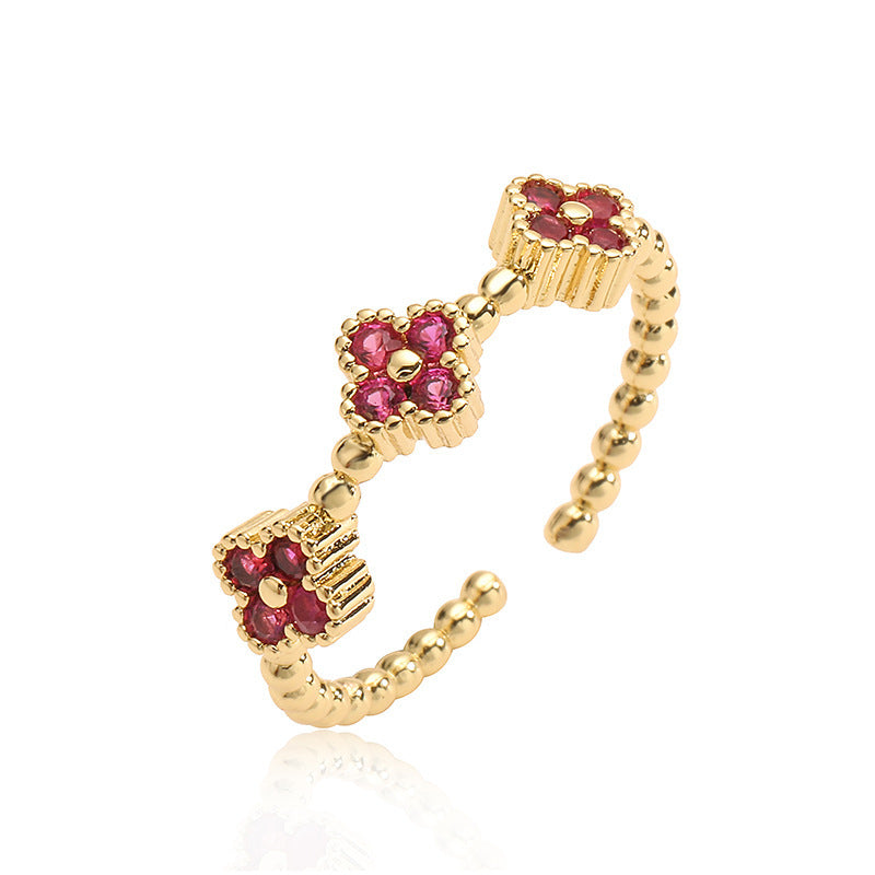 Trending Now at Buy Center: Petal Sweet Four-leaf Clover Ring Gold Rose Red Diamond