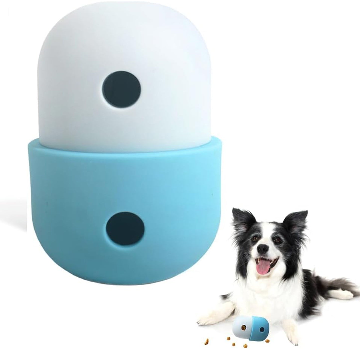 Fresh Arrivals at Buy Center: Pet Puzzle Toy Dog Treat Dispensing Cute Puppy Small Medium Dogs Interactive Chase Toy Pet Funny Enrichment Toys Food Ball For Dog Playing Training Slow Feeder Bowls White with blue