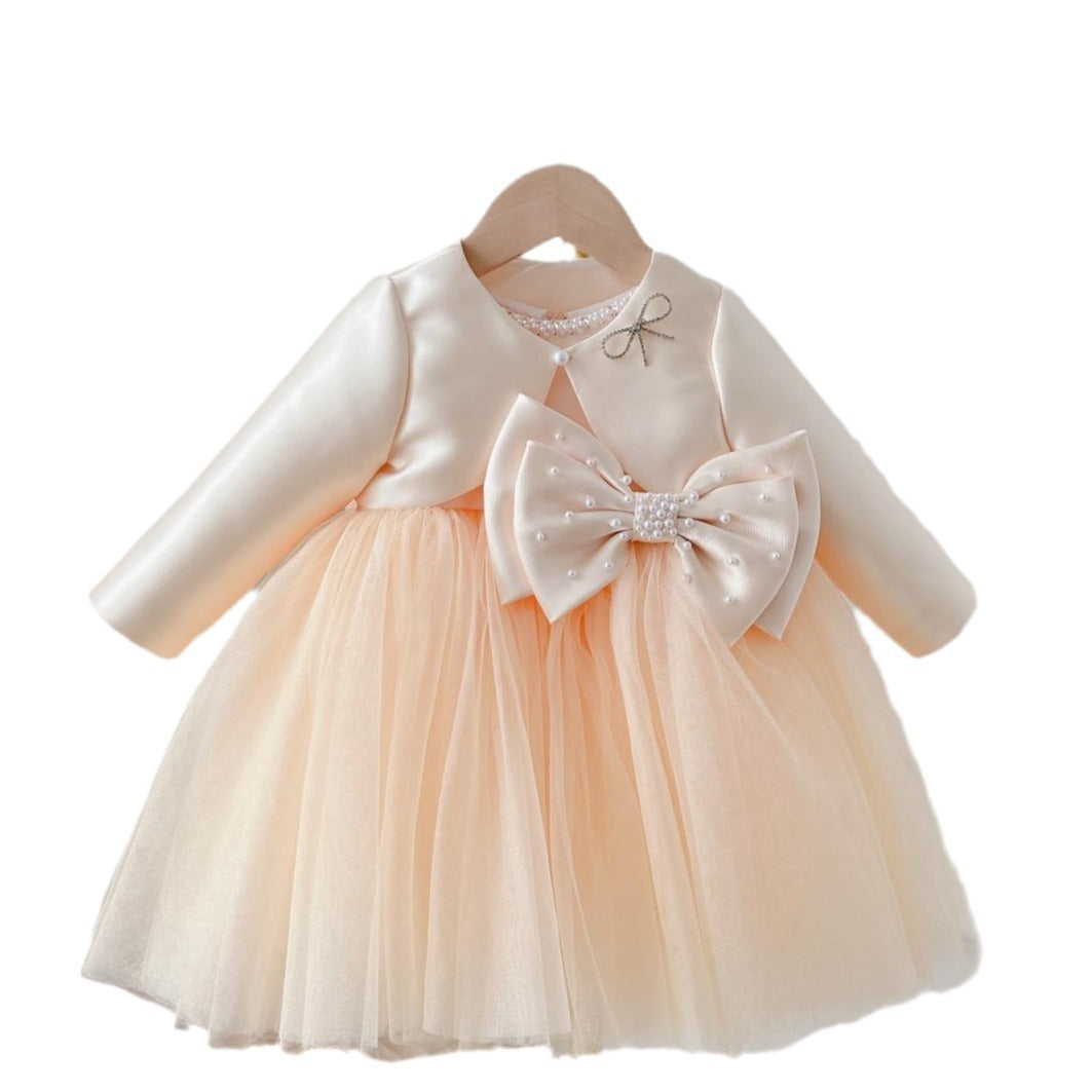 Fresh Arrivals at Buy Center: Children's Dress Girls' Summer Long-sleeve Coat Pettiskirt Champagne Big Bow High-waisted Gauzy