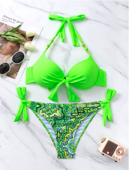 Just Arrived at Buy Center: Ladies New Printing Quality Bikini Swimsuit Fluorescent Green