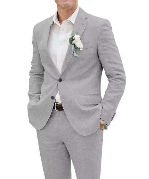 Now Available at Buy Center: Fashion Casual Men's Suit Linen Slim Fit Picture Color Silver