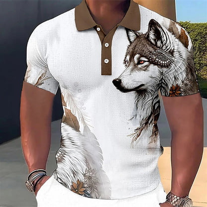 Newly Released at Buy Center: 3D Wolf Printed Casual Short-sleeved Street Hip-hop T-shirt Breathable Pullover Men's Polo Shirt PP52871GC