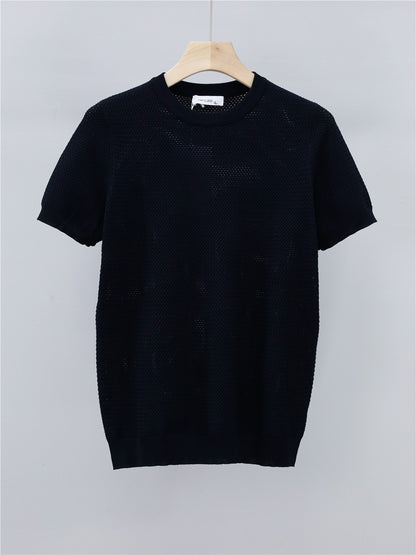 Now Available at Buy Center: Summer Men's Ice Silk Knitted Round Neck T-shirt Black