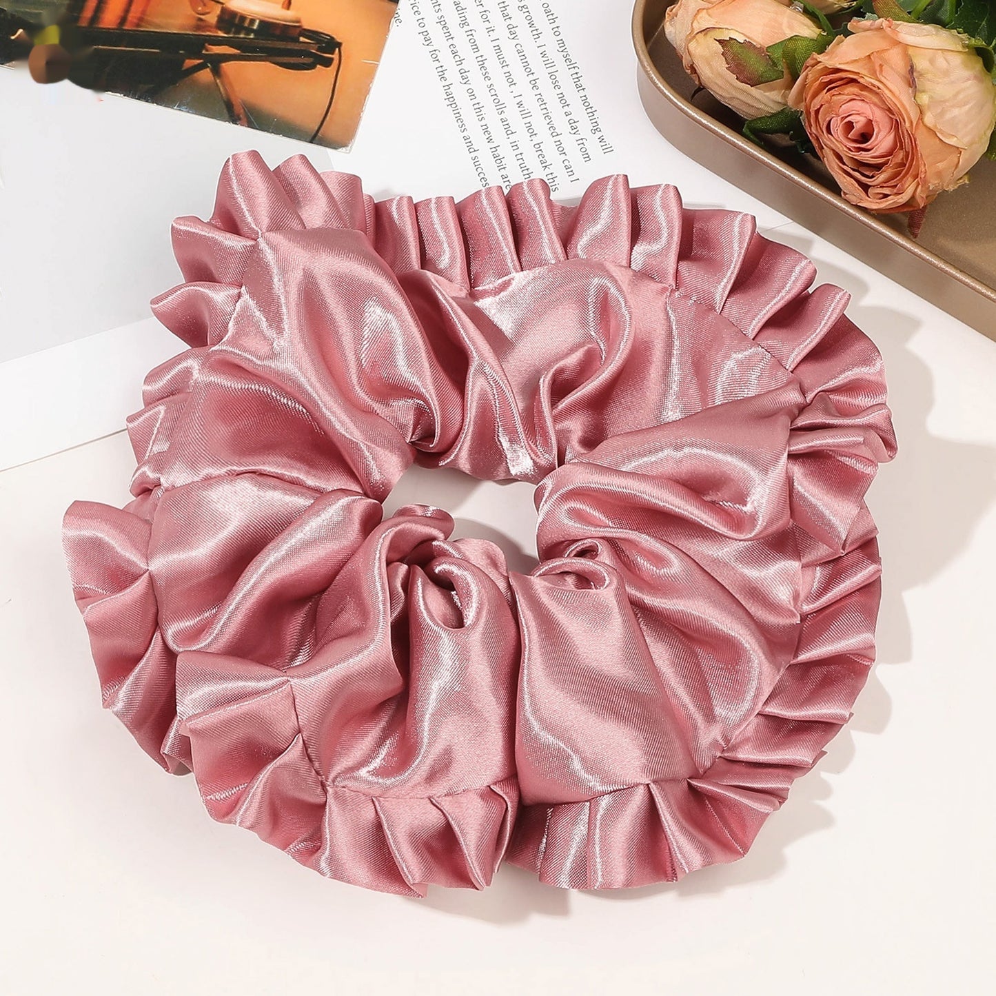 Buy Center Hot Pick-Oversized Satin Lace Large Intestine Hair Ring Simple Rose Pink