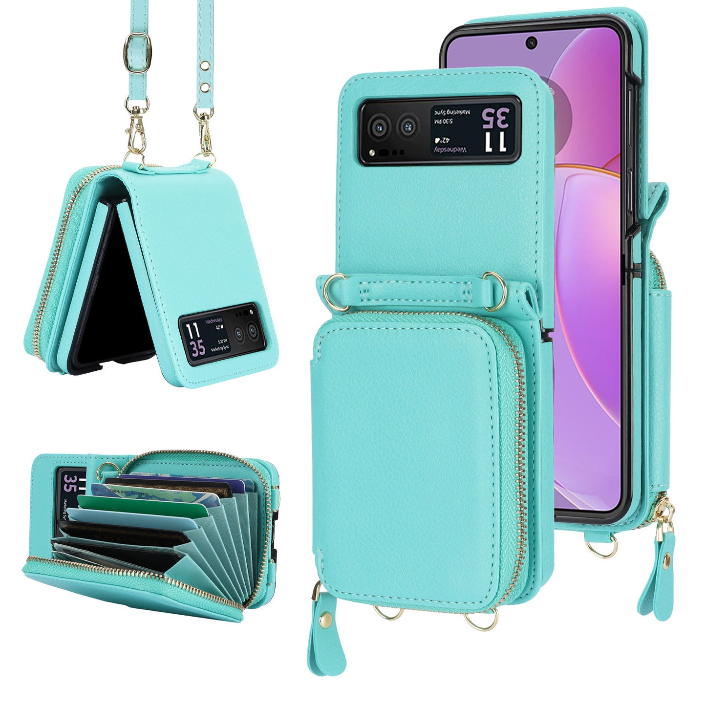 Suitable For ZFlip6 Litchi Pattern Foldable Screen Phone Case Wallet Buy Center