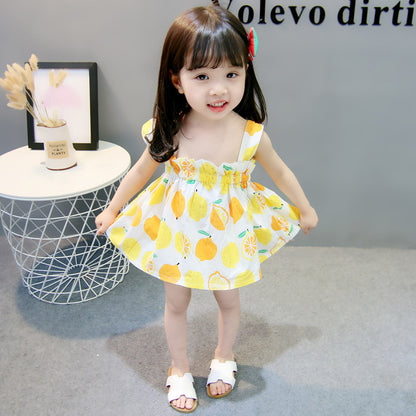 Newly Released at Buy Center: Women's Cotton Lemon Suspender Princess Dress White Lemon Juice