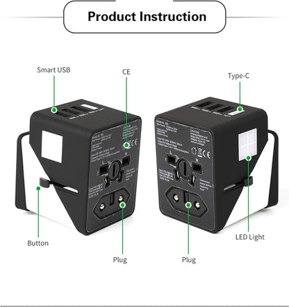 Now Available at Buy Center: 3 USB 1 Typc C International Power Adapter For Europe, UK, China, Australia, Japan And More 200 Countries