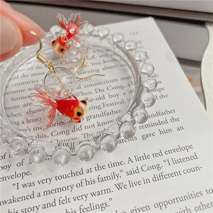 Buy Center Handpicked- Good Luck Koi Goldfish Sweet Glass Ball Earrings Hongjin Fishear Hook