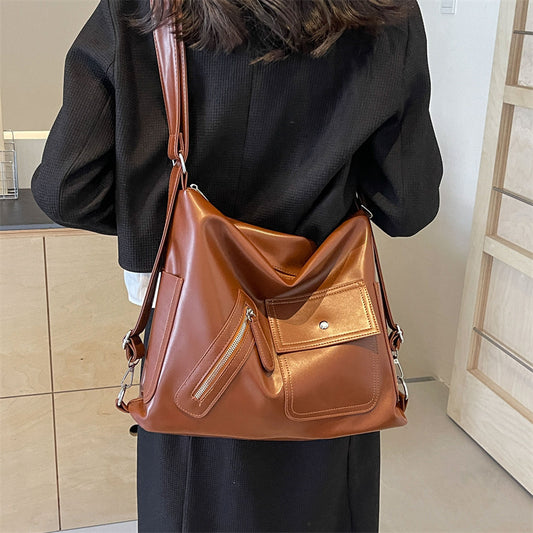 Just Arrived at Buy Center: Backpack Retro Soft Leather Large Capacity Multiple Back Methods