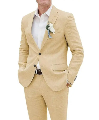 Now Available at Buy Center: Fashion Casual Men's Suit Linen Slim Fit Picture Color Champagne