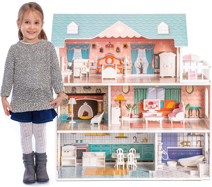 Newly Released at Buy Center: Robud Wooden Dollhouse For Kids Girls Toy Gift For 3 Years Old With 28 Furnit WDH01