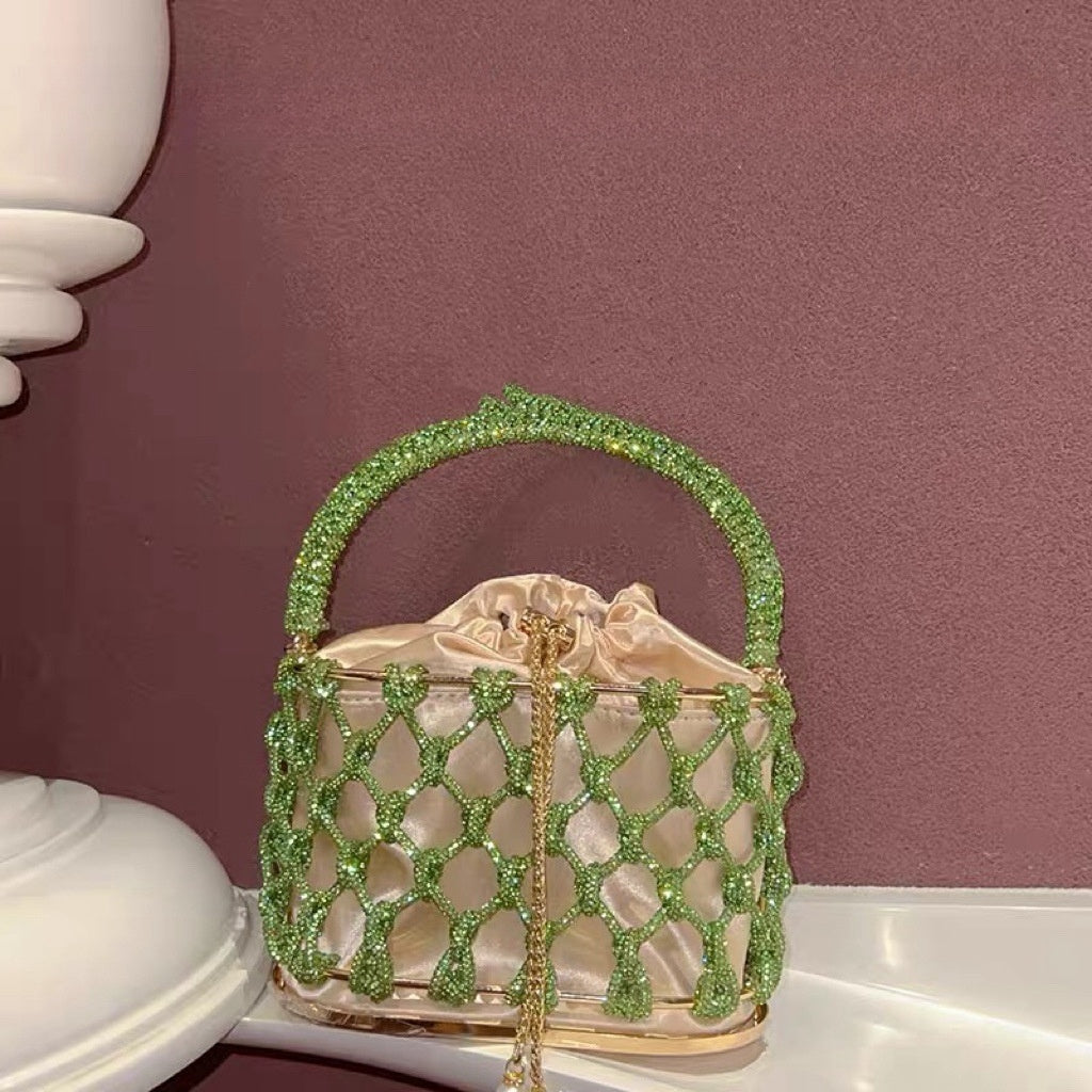 Panier portable en métal tissé à la main de haute qualité avec bande de strass brillants pour cage à oiseaux